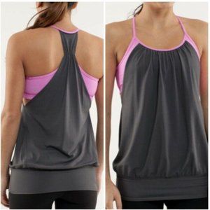Lululemon NO LIMITS Pink Gray Tank Top Size 6 Yoga Shirt Racerback EUC